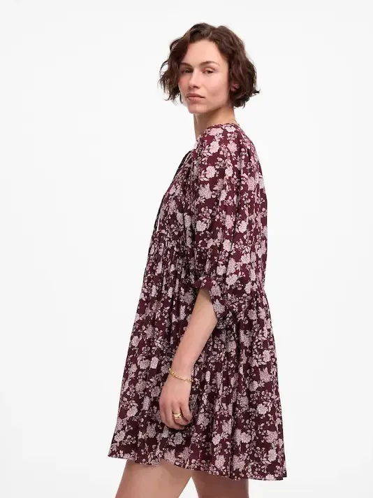 Madewell nwt size XL Splitneck Puff-Sleeve Dress in Floral - Image 3