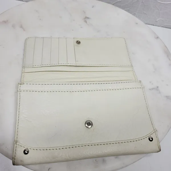 VTG Cow Leather Bi-fold Checkbook Wallet White Ivory Card Slots Simple Classic - Image 10