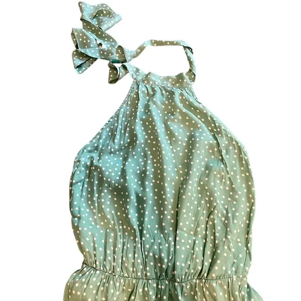 Green/White Polka Dot Lined Halter Top Dress with Tie (NWOT) - Image 3