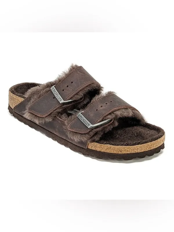 Birkenstock Arizona Shearling Sandals Brown Mocha Suede Size 38 - Image 3