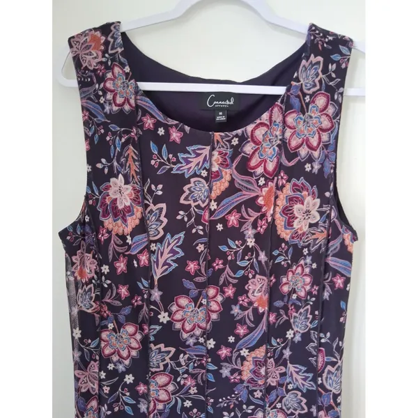 Connected Apparel Purple Floral Sleeveless Chiffon Pullover Lined Dress Size 16 - Image 3