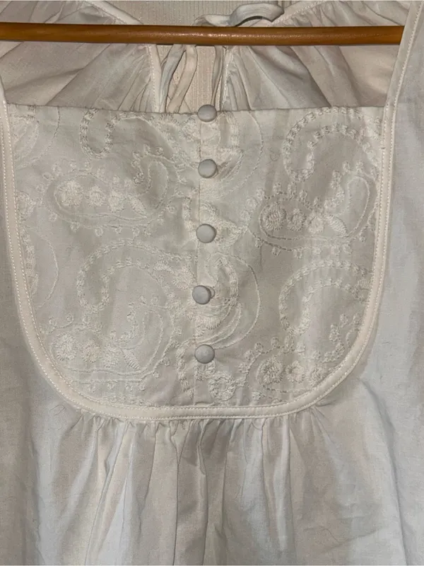 Boho-Chic Cottage Babydoll Peasant Top w/Puff Sleeves Pintuck Buttons Fairycore Sz S Ivory Cotton - Image 7