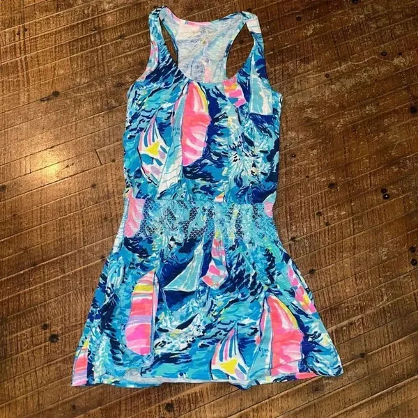 Lilly Pulitzer Tideline Sparkling Blue Hey Bay sailboat XS tank dress - Image 2