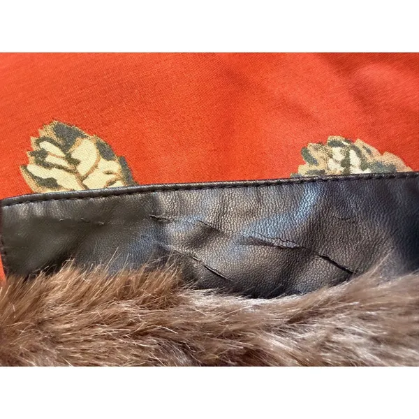 Cynthia Rowley Brown Faux Fur Vest with Orange Print Lining Size L Mobwife‎ fall - Image 8