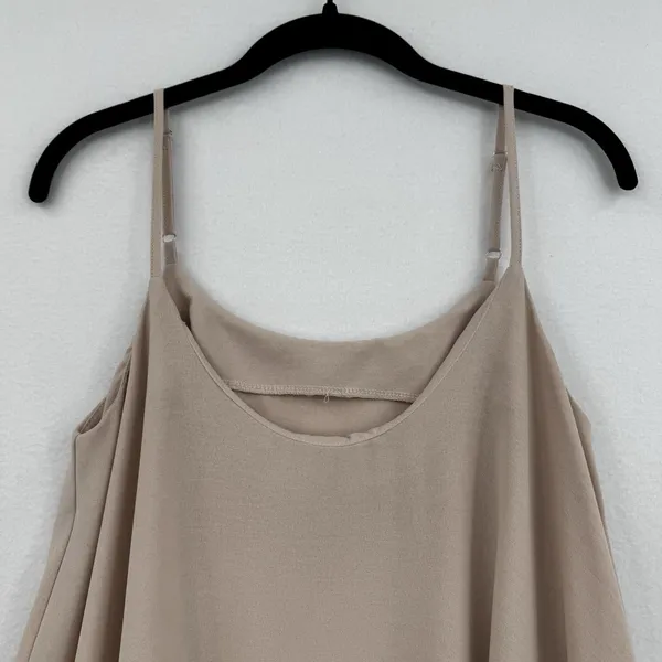 SHEIN Beige Handkerchief Hem Midi Dress Flowy Minimalist Boho Chic Lagenlook SM - Image 4