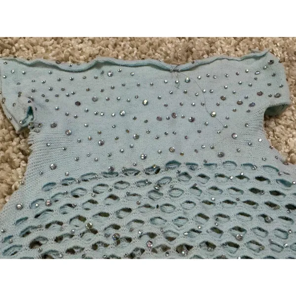 Sparkly Blue Fishnet Two Piece Crop Top Cheeky Bottoms Set Festival Rave OS - Image 6