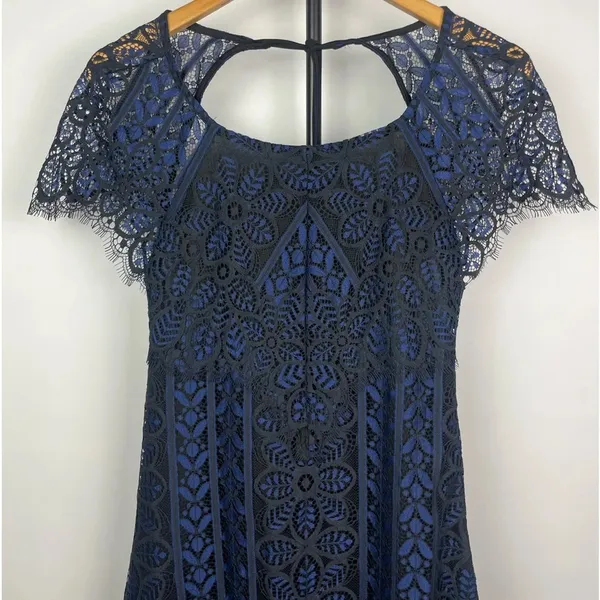 For Love & Lemons Black Blue Lave Lyla Open‎ Back Short Sleeve Mini Dress - Image 8