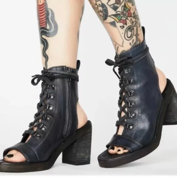 Free People City Of Lights EU 39 US 9 Booties Lace Up Ankle Boots NEW Dark Blue - Image 2