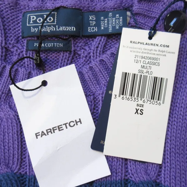 NWT Polo Ralph Lauren Striped Cable-Knit Short-Sleeve Sweater in Purple Navy XS - Image 4
