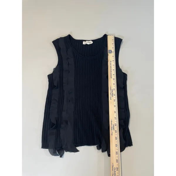 Lucky Brand Sleeveless Knit Top Size M Black Sheer Ruffle Detail - Image 4