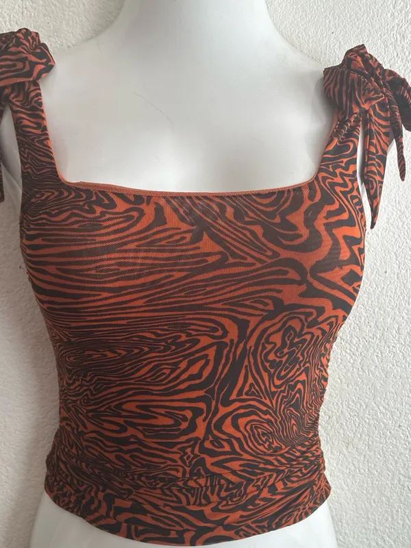 Free People Rust Zebra-Print Ruffle Strap Square Neck Crop Top S - Image 4
