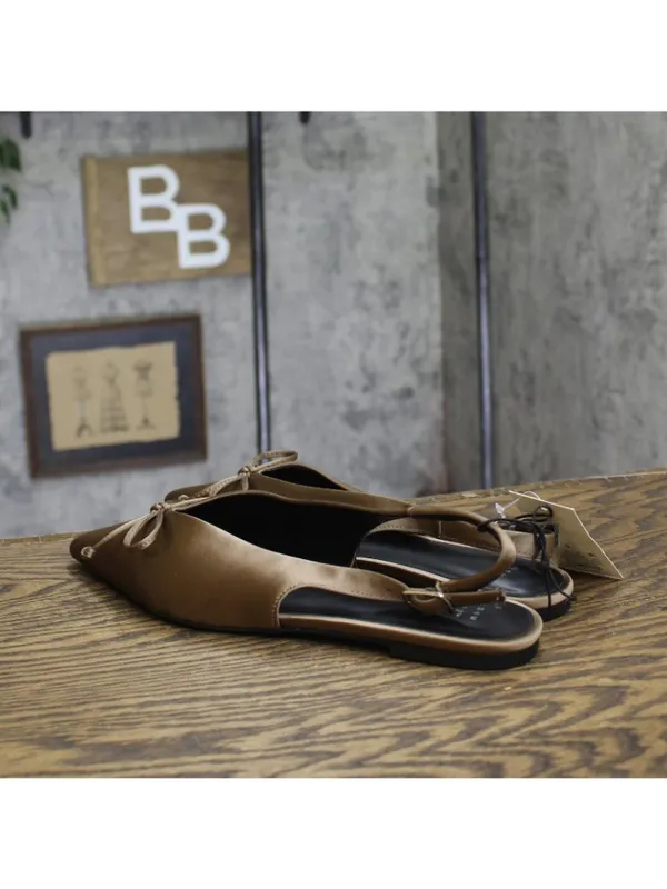 A New Day Womens Camille Satin Slingback Bow Flats 94648296 Brown 9M - Image 2