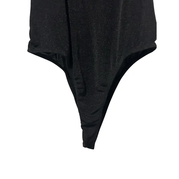 Just Polly New York Bodysuit Y2K Black Ruched Glam Gold Chain Strap Grunge SZ M - Image 6