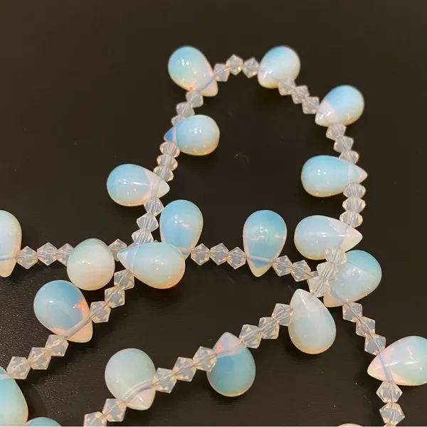 Opalite Teardrop Top Drilled Beaded 18” Necklace W/ Sterling Silver Clasp 32g. - Image 7