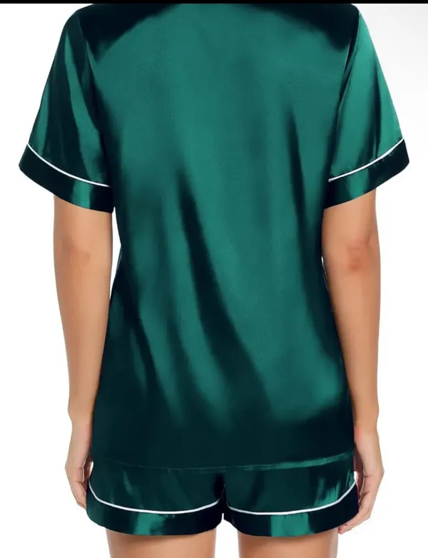 Amazon - Green satin pajama shirt and short set size small - Image 2