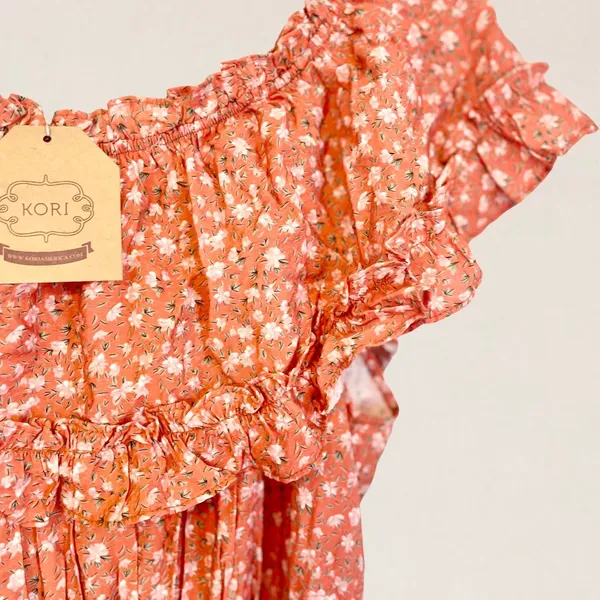 Kori America Orange Ditsy Floral Smocked Off The Shoulder‎ Mini Dress Size Small - Image 4