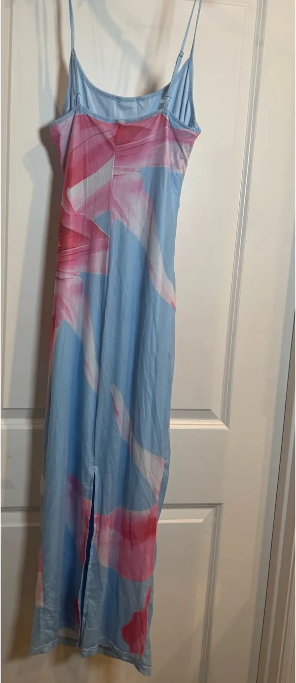 Women’s Blue & Pink Abstract Print Maxi Dress – Spaghetti Strap – Size M - Image 4
