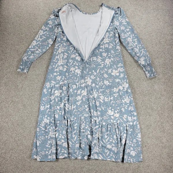 Udel New York Dress Womens M Blue Floral Smocked Puff Sleeve Cottagecore Maxi - Image 10