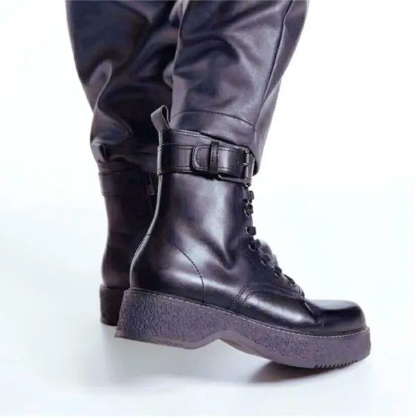 ZARA Leather Lug Sole Biker Combat Ankle Boot Shoed 5152/001/040 Black - Image 5