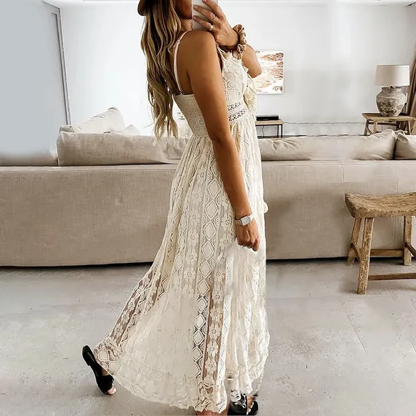 Boho Lace High-Low Maxi Dress with Tassel Accents Size Large NWT - Image 2