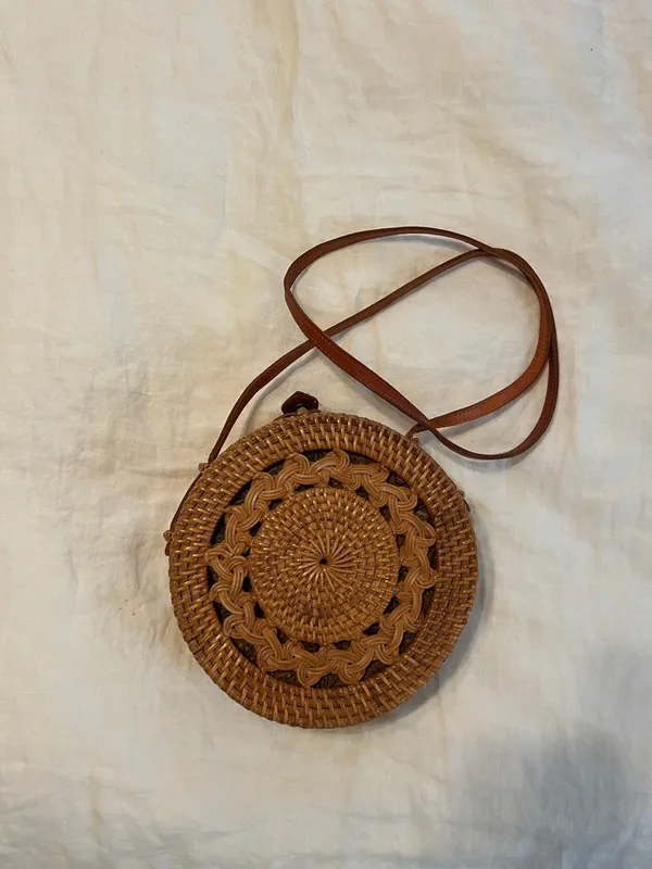 Free People Round Woven Crossbody in Brown - Image 3