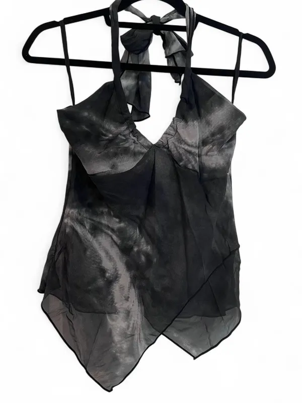 Black Y2K Tie Dye Halter Top Asymmetrical Hem - Image 2