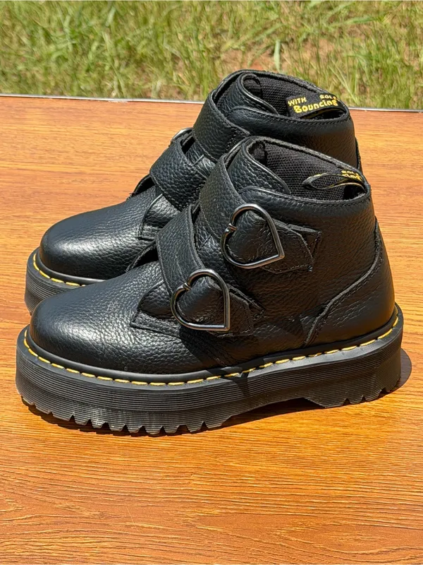Dr. Martens Devon Heart Platform Boots Women US 7 Black Leather Double Strap - Image 3