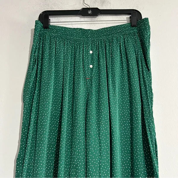 Aerie Off Duty Satin Trouser Wide Leg PJ Pants Island Pine Green Polka Dot Large - Image 3