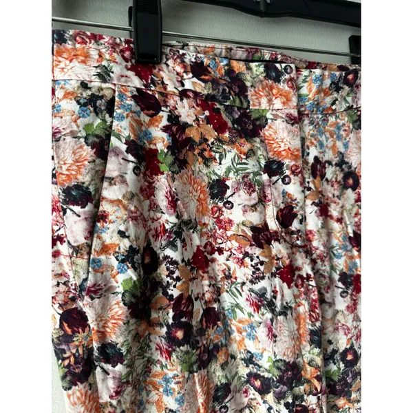 Zara Basic Womens Floral Ankle Trousers Slim Fit Multi Color XS Cotton Blend - Image 4