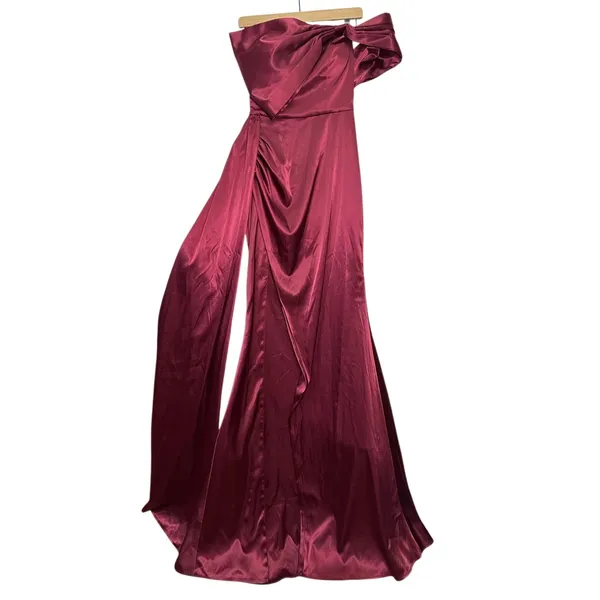Moda Glam Vienna Statement Bow Gown With Sash‎ Merlot Size 6 Prom Wedding Guest - Image 9