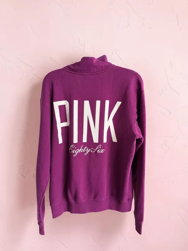 Victoria's‎ Secret PINK Quarter-Zip Pullover Sweatshirt Purple - Small - Image 2