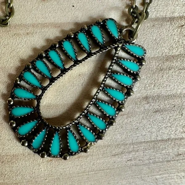 Boho Teardrop Pendant Necklace with Faux Turquoise Accents - Image 4