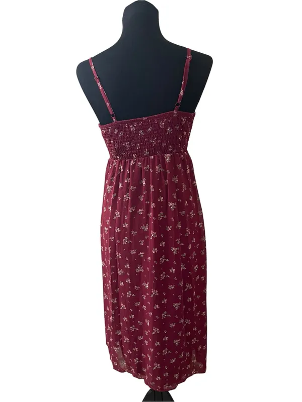 Feminine Cottage Burgundy Ditzy Floral No Boundaries Midi Dress with Tie Front - Image 3