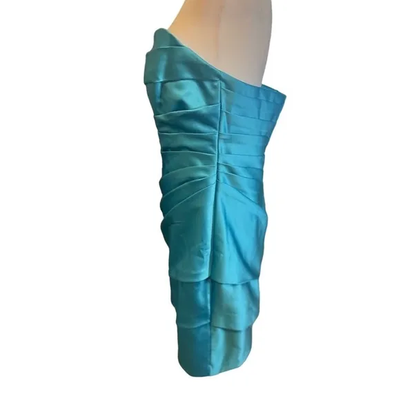 David's Bridal Strapless Mini‎ Dress Womens 10 Turquoise NWOT Ruched Satin - Image 4