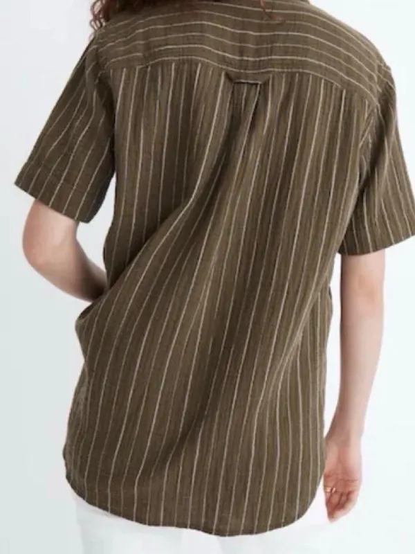 Madewell Lightspun Short Sleeve Flap Pocket Stripe Shirt in Kale Green Medium - Image 3