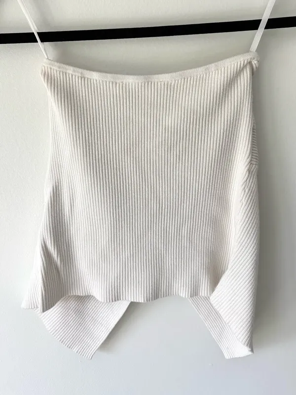 Abercrombie & Fitch Cream White Ribbed Open Twist Front Strapless Tube Top - Image 5
