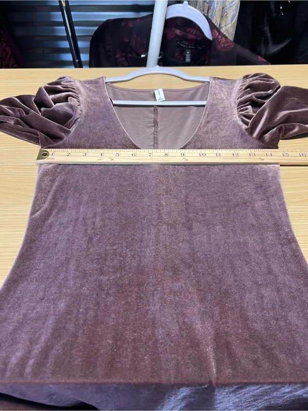 Gentle Fawn Mauve Velvet Puff Sleeve Mini Dress XS - Image 11