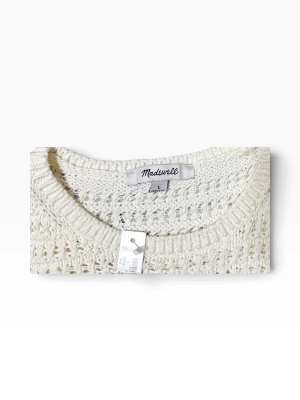 Madewell Womens White Crochet-Knit Crewneck Sweater Tank - Image 5