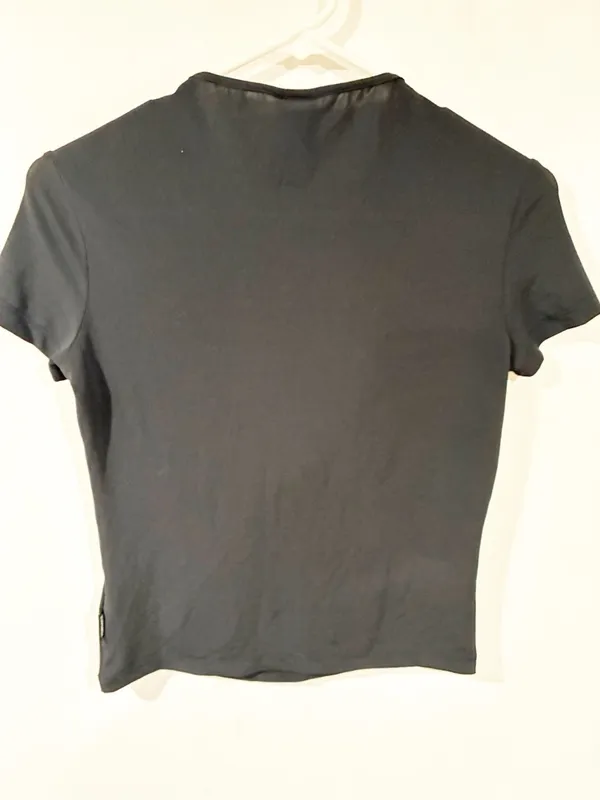 Vintage Versace Jeans Couture Women Black Short Sleeve Blue Rhinestone Medium - Image 4