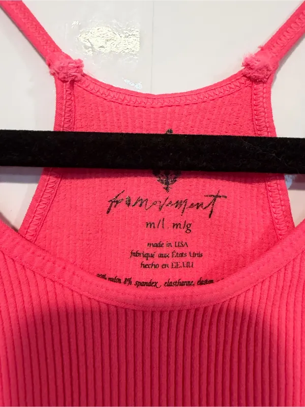 Bright Pink Ribbed Free People Movement‎ Cropped Tank Top - Image 2