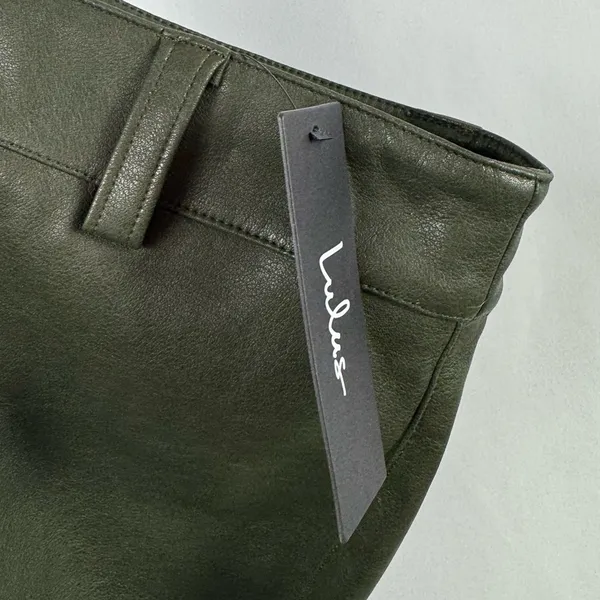 NWT Lulus Effortless Edge Vegan Leather Straight Leg Pants in Olive Green Size M - Image 12