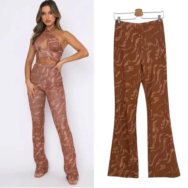 White Fox Boutique Find My‎ Own Way Pants Cappuccino Whirl Print Medium - Image 2