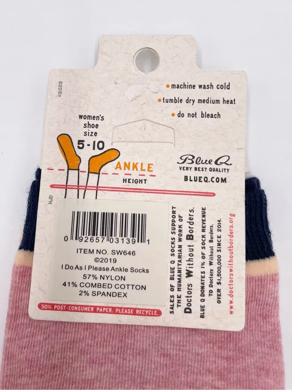 Blue Q Women's Novelty Ankle Socks "I Do As I Please" Cat Print Cattitude Cotton - Image 7