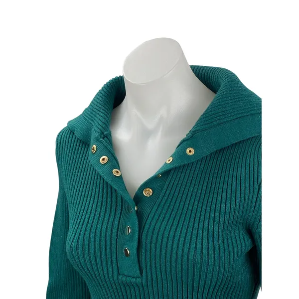 Zara Women's Teal Blue Ribbed Knit Long Sleeve Henley Sweater Crop Top Size S - Image 2