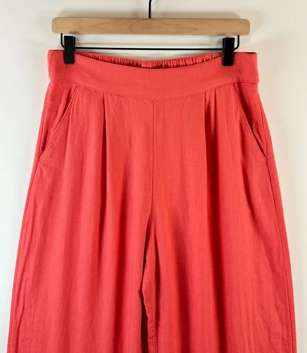 Abercrombie Fitch Women Pants Pink Pleated Linen Ultra Wide Leg Tailored Medium - Image 5