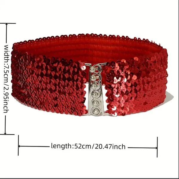 Chic Style Red Sequined Elastic Waist‎ Belt for Women Elegant One Size - Image 10