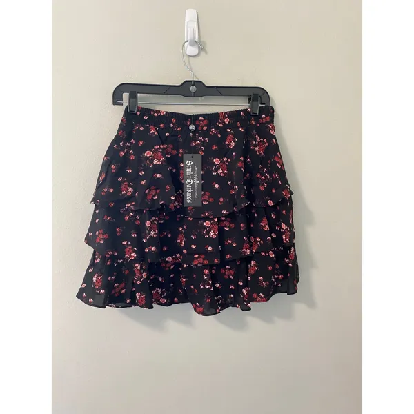 Scarlet Darkness Black Floral Mini Skirt Victorian Renaissance Goth Size Med - Image 2