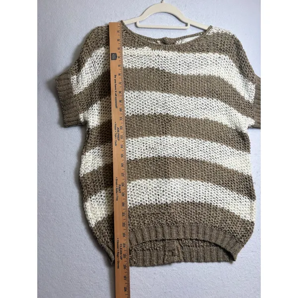 Forever 21 Women Brown White Striped Open Knit Button Back Sweater Medium - Image 9