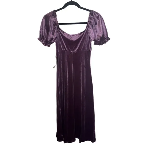 All in Favor Puff Sleeve Crushed Velvet Dress - Plum Size M - Image 5