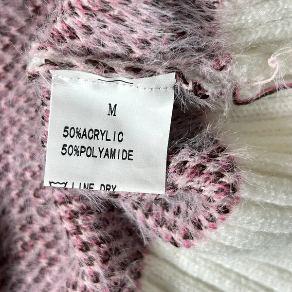 Glitz‎ & Ears Sweater Womens M Pink Cream Fuzzy Leopard Heart Pearl Sweater NEW - Image 4